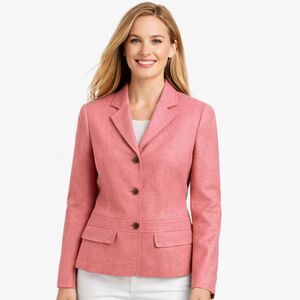 Lands End Wool Silk Linen Blazer Womens Size 10 Pink 3 Button Tailored Jacket